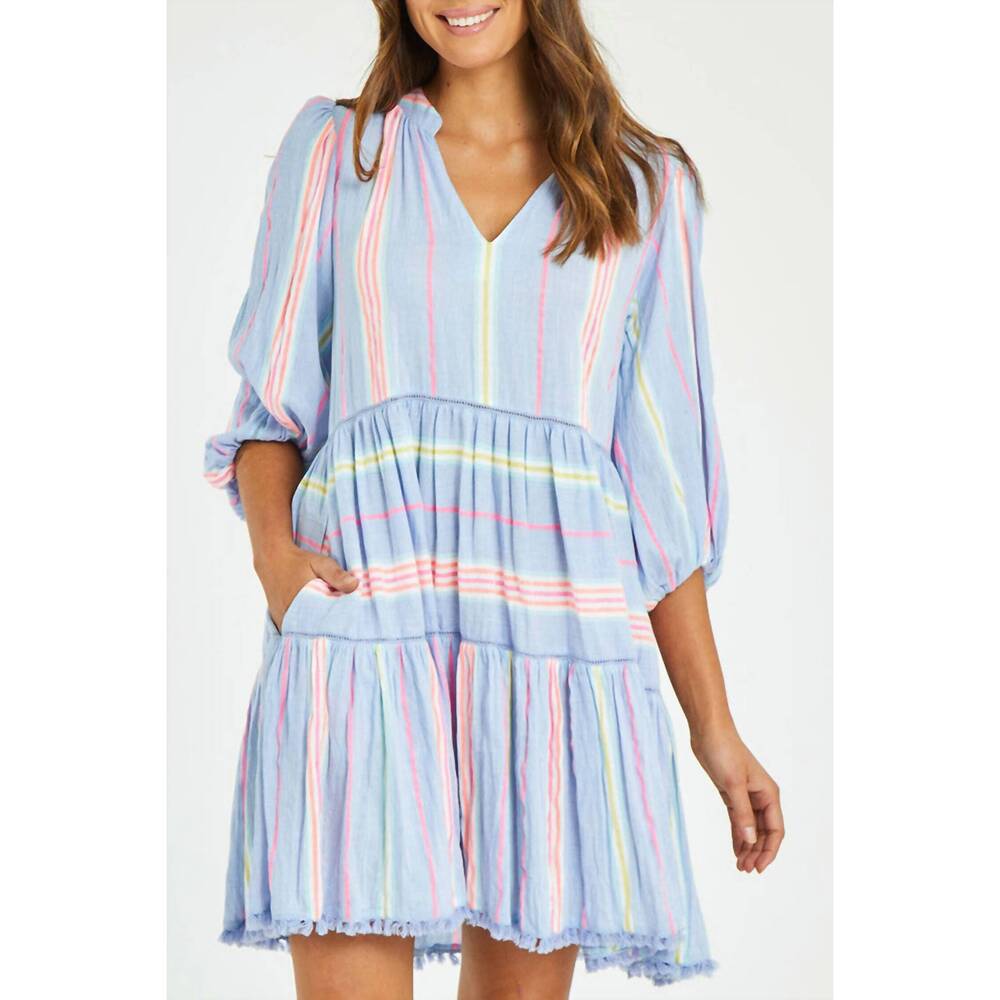 NEW RUBYYAYA neon v-neck dress in blue multi - Picture 4 of 4